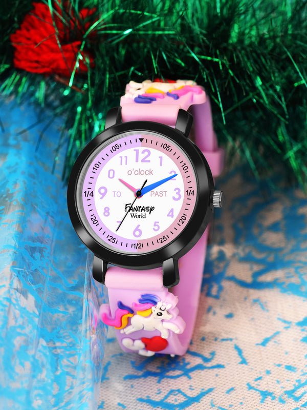 Fantasy World Purple 3D Print Rubber Strap Time Teacher Analog Watch Boys & Girls FW-25-BK-12