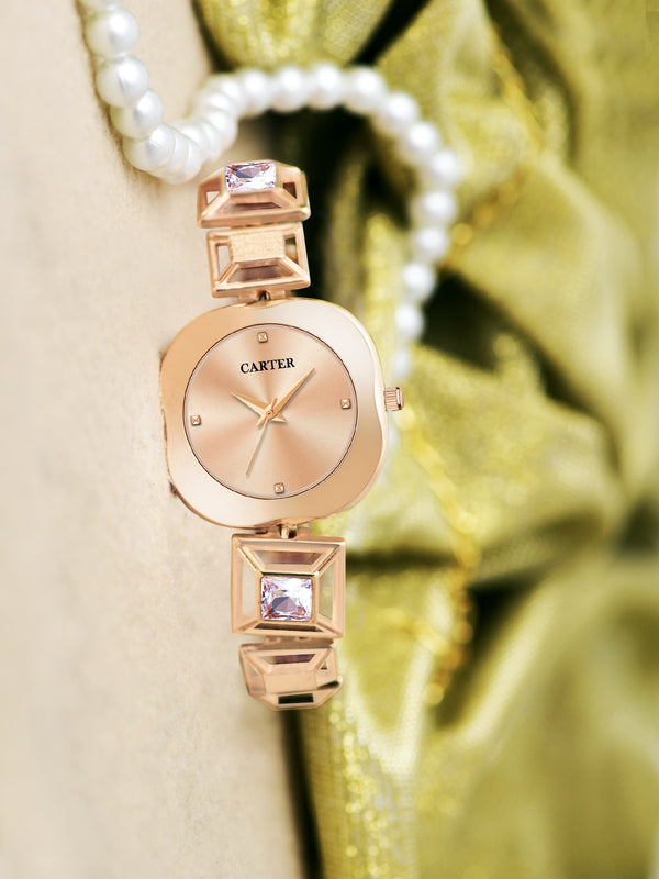 Sandy D Carter Metal Rose Gold Analogue Oval Watches for Women_Sandy D Carter-226-RG