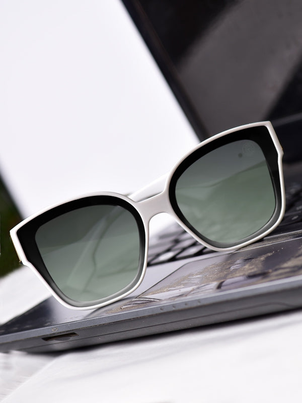 Celebrity White Polycarbonate Frame With Grey UV Protected Lens Browline Sunglasses for Unisex_LH100-WH