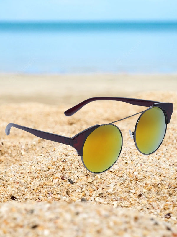 Celebrity Full Rim Brown Plastic Frame With Yellow UV Protected Lens Round Sunglasses for Men & Women_1955208