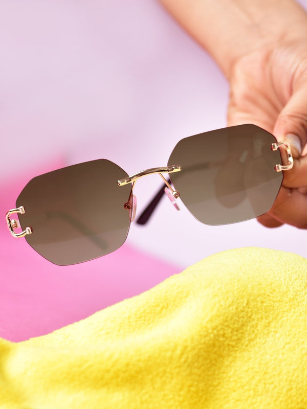 Celebrity Brown Metal Frame With Brown UV Protected Lens Browline Sunglasses for Unisex_2679-BR