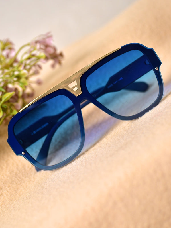 Celebrity Blue Polycarbonate Frame With Blue UV Protected Lens Oversized Sunglasses for Unisex_6956-BL