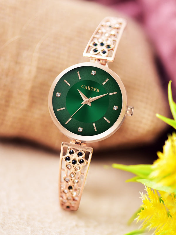 Sandy D Carter Metal Green Analogue Round Watches for Women_Sandy D Carter-220-GR