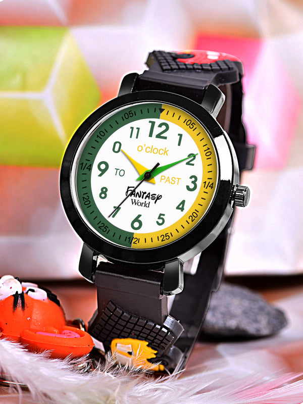 Fantasy World Black 3D Print Rubber Strap Time Teacher Analog Watch Boys & Girls FW-25-BK-09