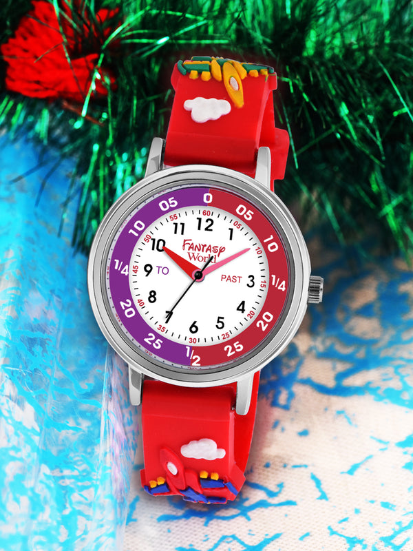 Fantasy World Red 3D Print Rubber Strap Time Teacher Analog Watch Boys & Girls FW-25-SL-05