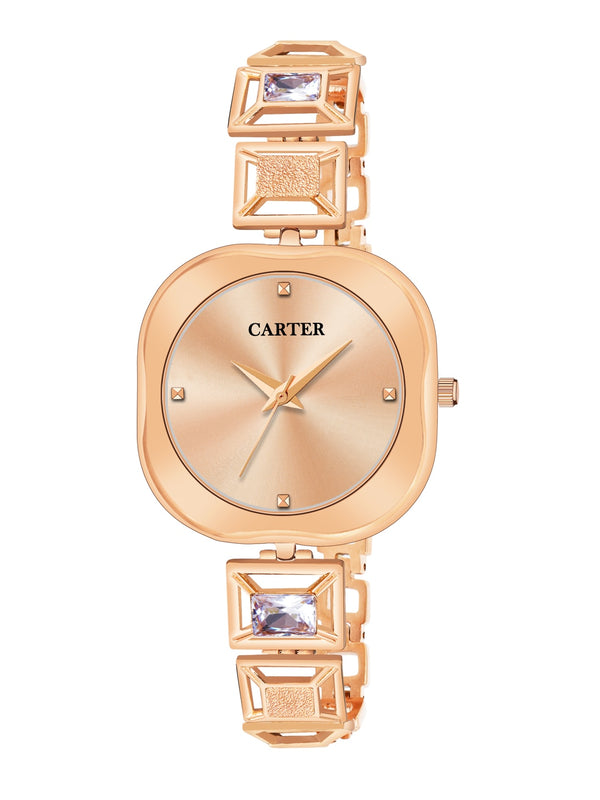 Sandy D Carter Metal Rose Gold Analogue Oval Watches for Women_Sandy D Carter-226-RG