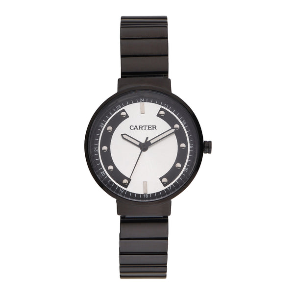 Sandy D Carter Metal White Analogue Round Watches for Women_SDC24-43-BK