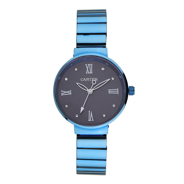 Sandy D Carter Metal Blue Analogue Round Watches for Women_SDC24-42-BL