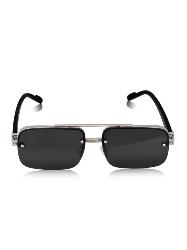 Celebrity Black Plastic and Metal Frame With Black UV Protected Lens Browline Sunglasses for Unisex_2317-BK2