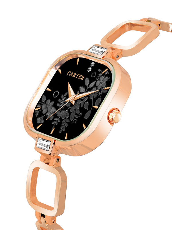 Sandy D Carter Metal Black Analogue Square Watches for Women_Sandy D Carter-218-BK