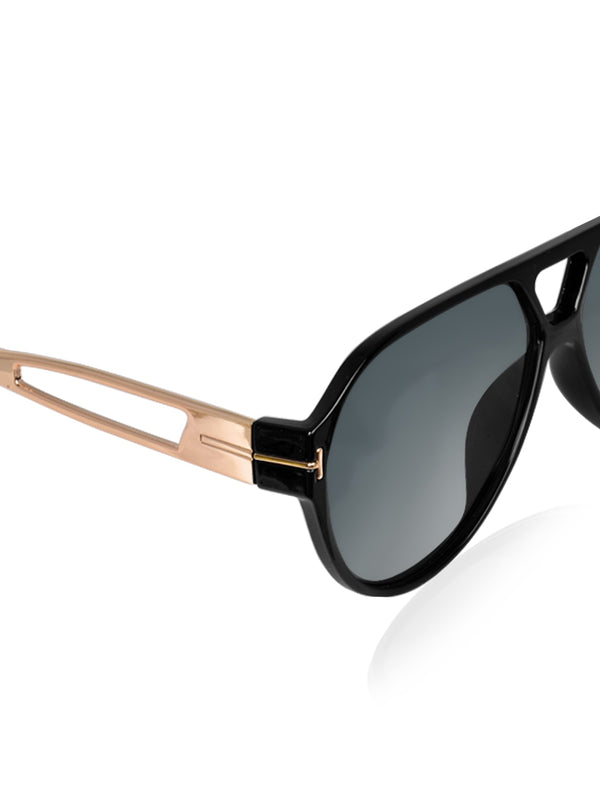 Celebrity Black Plastic and Metal Frame With Black UV Protected Lens Oversized Sunglasses for Unisex_LH027-BK