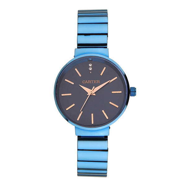 Sandy D Carter Metal Blue Analogue Round Watches for Women_SDC24-41-BL