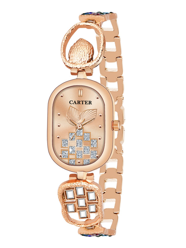 Sandy D Carter Metal Rose Gold Analogue Rectangular Watches for Women_Sandy D Carter-212-RG