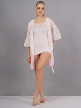 Fleurt Pink forbe Lycra+satin Babydoll with Robe Dress for Women BD-1010-PK & BD-0121-PK