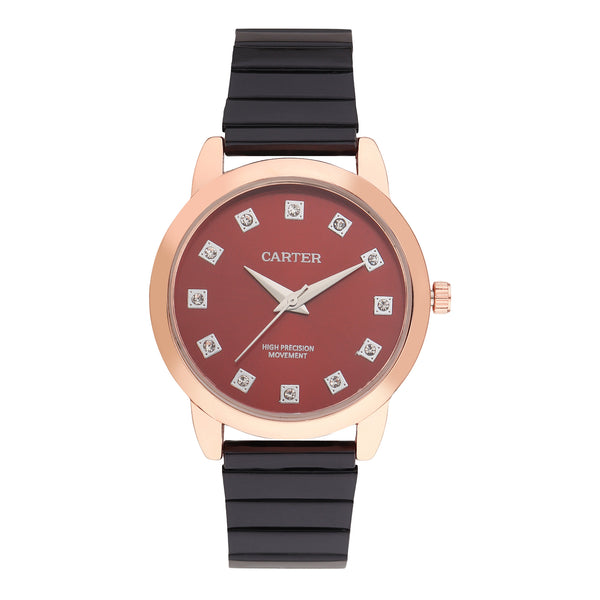 Sandy D Carter Metal Rose Gold Analogue Round Watches for Women_SDC24-60-RG-RD