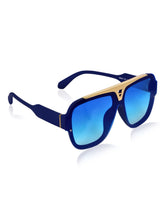 Celebrity Blue Polycarbonate Frame With Blue UV Protected Lens Oversized Sunglasses for Unisex_6956-BL