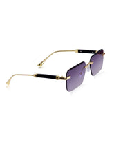 Celebrity Black Plastic and Metal Frame With Purple UV Protected Lens Browline Sunglasses for Unisex_2688-BK