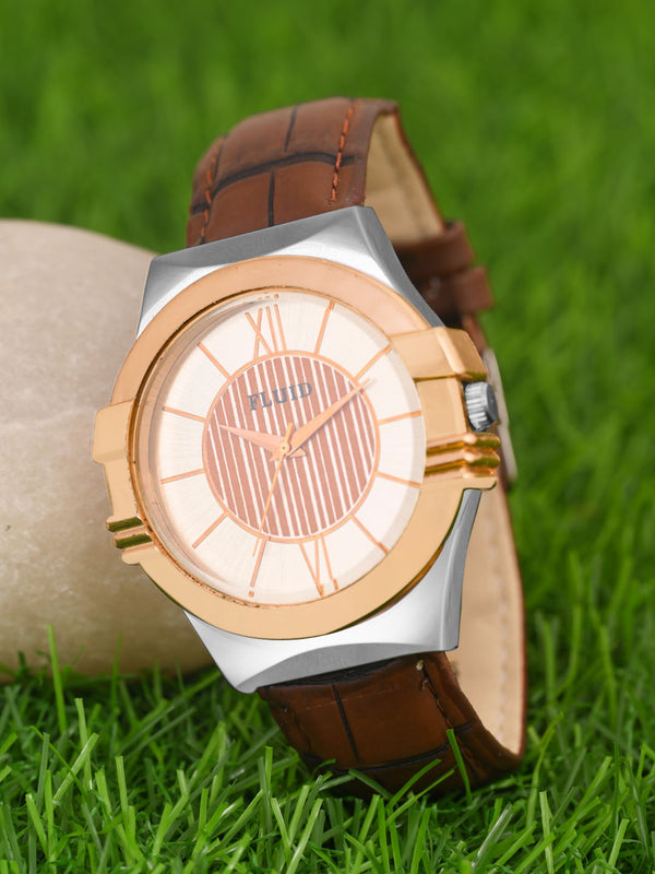 FLUID Brown Leather Strap Watches For Men FLWatch23-021-SL01