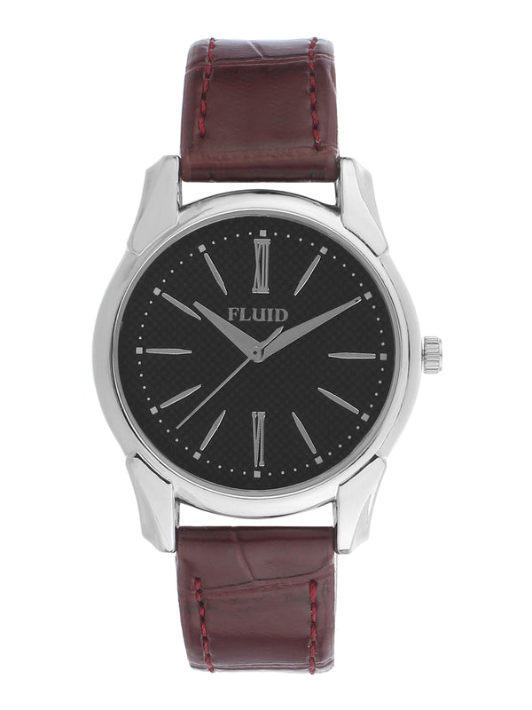Fluid  Black Round Leather Strap Analog Watches for Women FLWatch24-751L-BK01