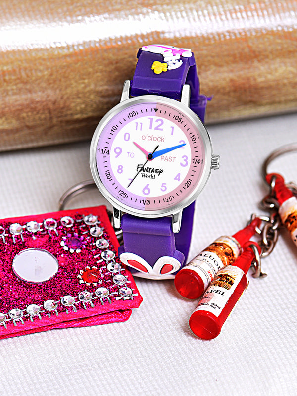 Fantasy World Purple 3D Print Rubber Strap Time Teacher Analog Watch Boys & Girls FW-25-SL-06