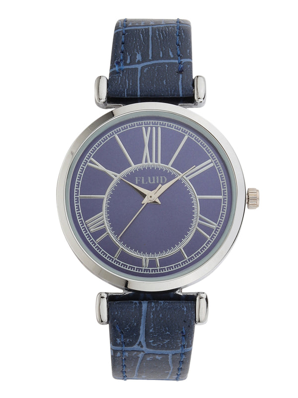 Fluid  Blue Round Leather Strap Analog Watches for Women FLWatch24-783L-BL01