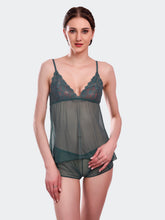 Fleurt Green Power Net Co-Ord Set Babydoll Dress for Women HOBF-1028-GR