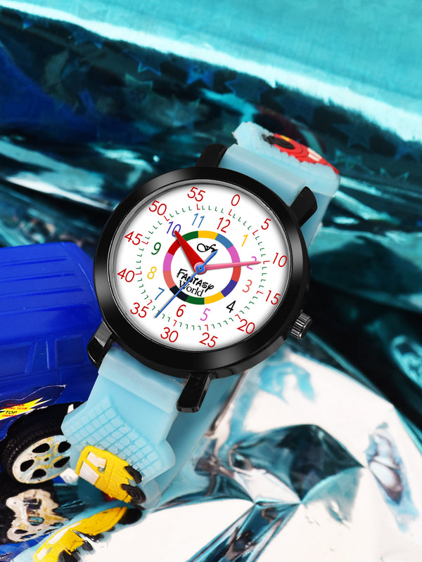 Fantasy World Blue 3D Print Rubber Strap Time Teacher Analog Watch Boys & Girls FW-25-BK-05