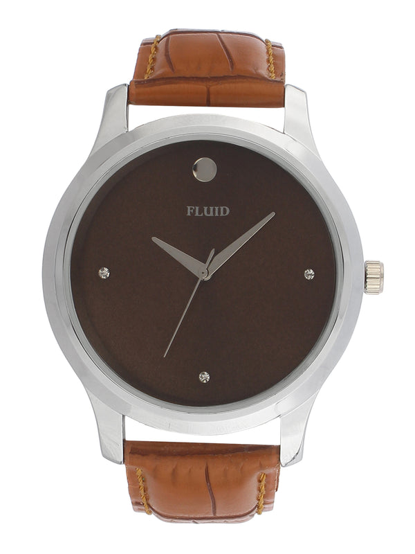 FLUID Tan Leather Strap Watches For Men FLWatch24-737G-TN01