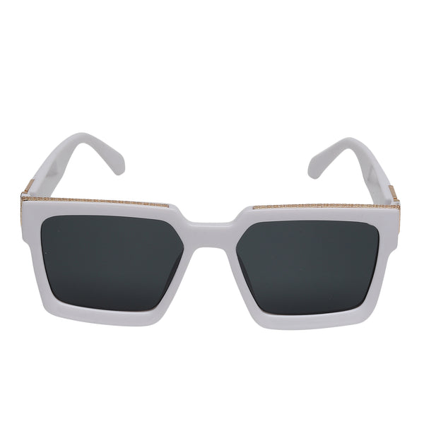 Celebrity White Plastic Frame With Black UV Protected Lens Rectangular Sunglasses for Men & Women_CLIMB-01