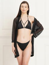 Fleurt Black satin+spendex Babydoll with Robe Dress for Women BD-1014-BK & Set-Bikini-0239BK
