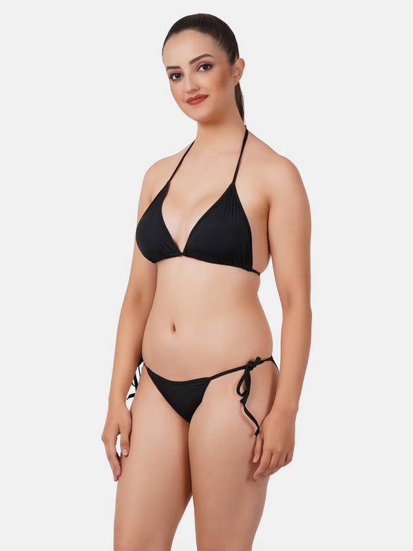 Fleurt Black Lycra Forbes Bikni Set I Lingerie Set - One Size (Free Size) For Women Fleurt-Set-Bikini-0239BK
