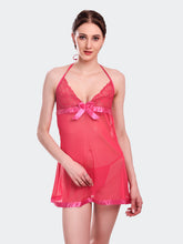 Fleurt Rose Pink Spendex Net Baby Doll Dress for Women HOBF-BD-142-RPK