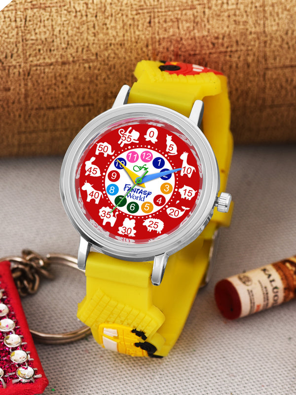 Fantasy World Yellow 3D Print Rubber Strap Time Teacher Analog Watch Boys & Girls FW-25-SL-09