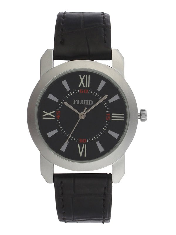 Fluid  Black Round Leather Strap Analog Watches for Women FLWatch24-746L-BK01