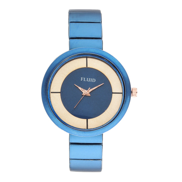 Fluid  Blue Round Metal Strap Analog Watches for Women FLWatch23-004-BL01