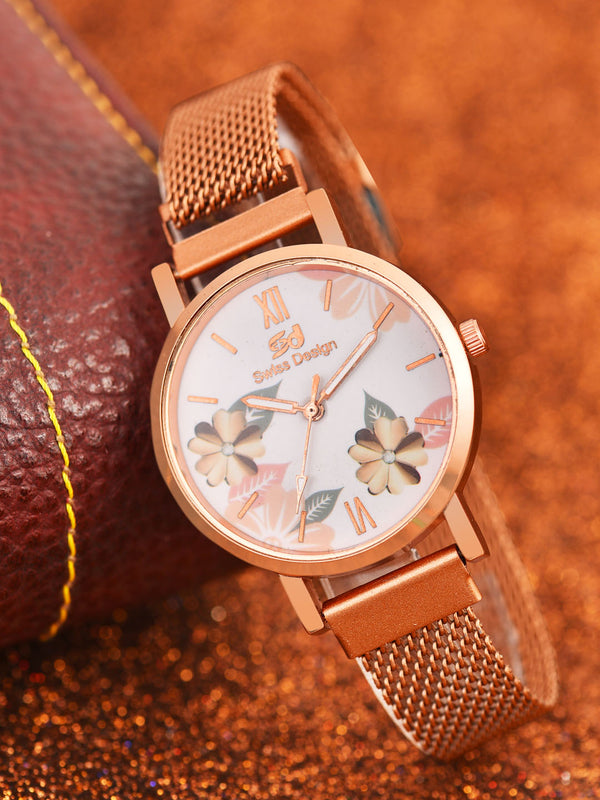 Fluid Rose Gold Stylish Analog Magntic Strap Watch For Women SDWatch24-016-RG01