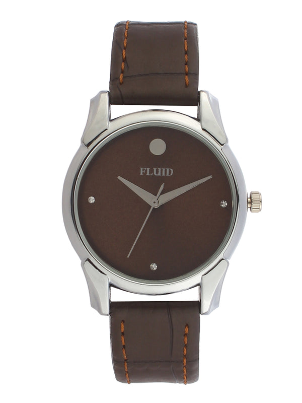 Fluid  Brown Round Leather Strap Analog Watches for Women FLWatch24-736L-BR01