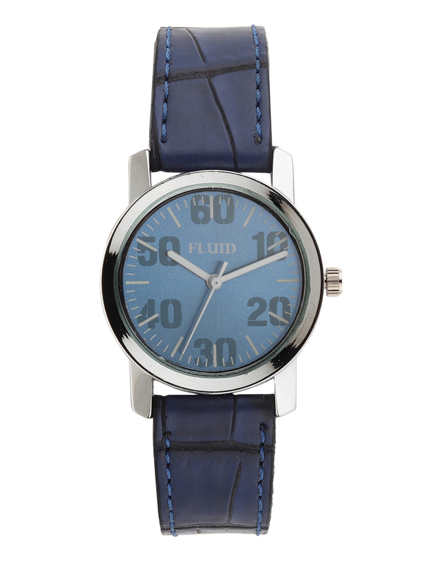 Fluid  Blue Round Leather Strap Analog Watches for Women FLWatch24-785L-BL01