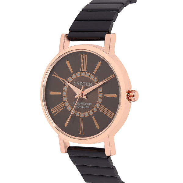 Sandy D Carter Metal Rose Gold Analogue Round Watches for Women_SDC24-57-RG-BR