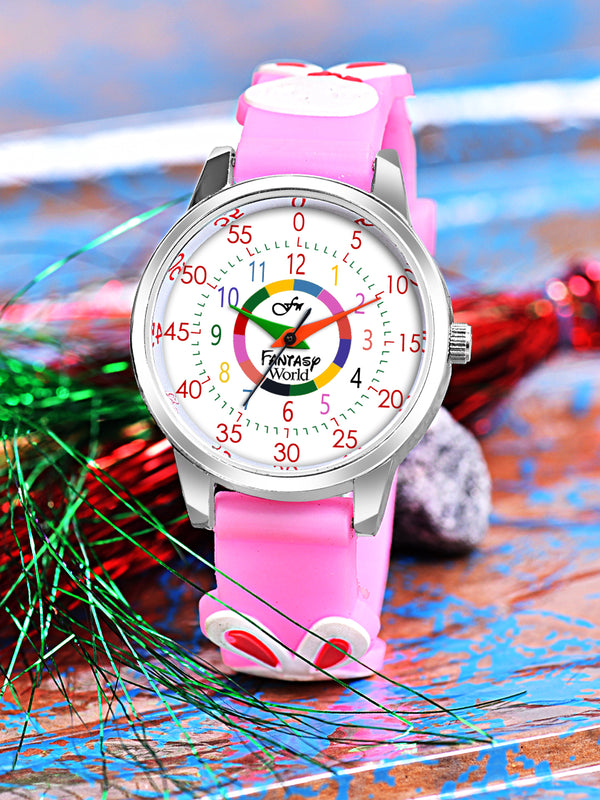Fantasy World Pink 3D Print Rubber Strap Time Teacher Analog Watch Boys & Girls FW-25-SL-12