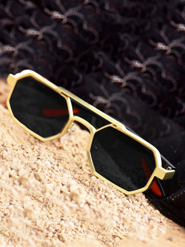 Celebrity Black Plastic and Metal Frame With Black UV Protected Lens Browline Sunglasses for Unisex_2218-BK
