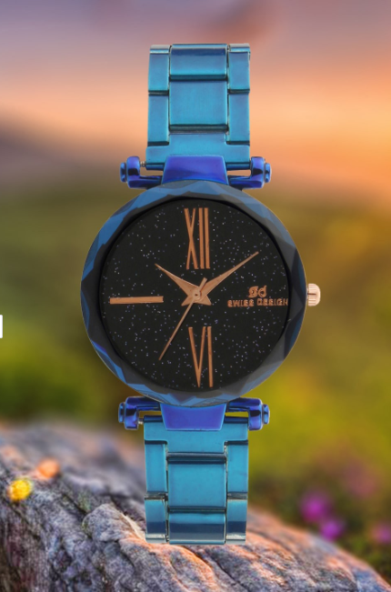Fluid Blue Stylish Analog Metal Watch For Women SDWatch24-CH-913-BL
