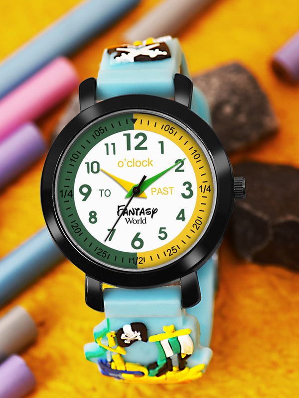Fantasy World Blue 3D Print Rubber Strap Time Teacher Analog Watch Boys & Girls FW-25-BK-10