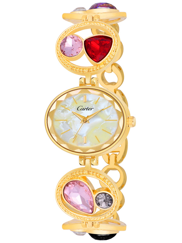 SANDY D CARTER Metal Gold Analogue Oval Watches for Women_Sandy D SANDY D CARTER-118-GD