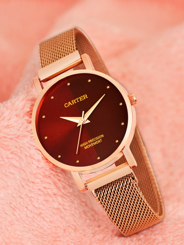 Sandy D Carter Metal Rose Gold Analogue Round Watches for Women_Sandy D Carter-77-RG-RD