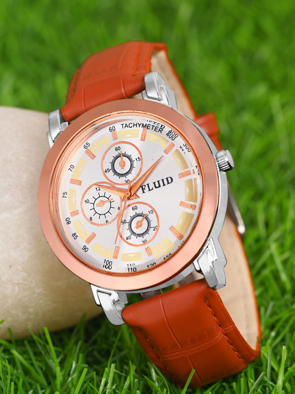 FLUID Brown Leather Strap Watches For Men FLWatch23-020-SL02