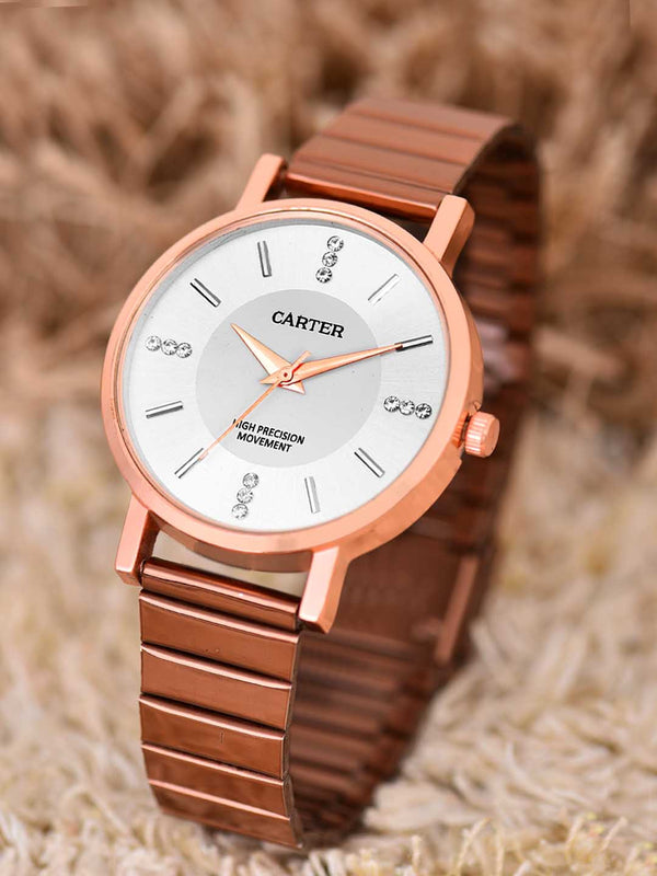 Sandy D Carter Metal Rose Gold Analogue Round Watches for Women_Sandy D Carter-87-RG-SL