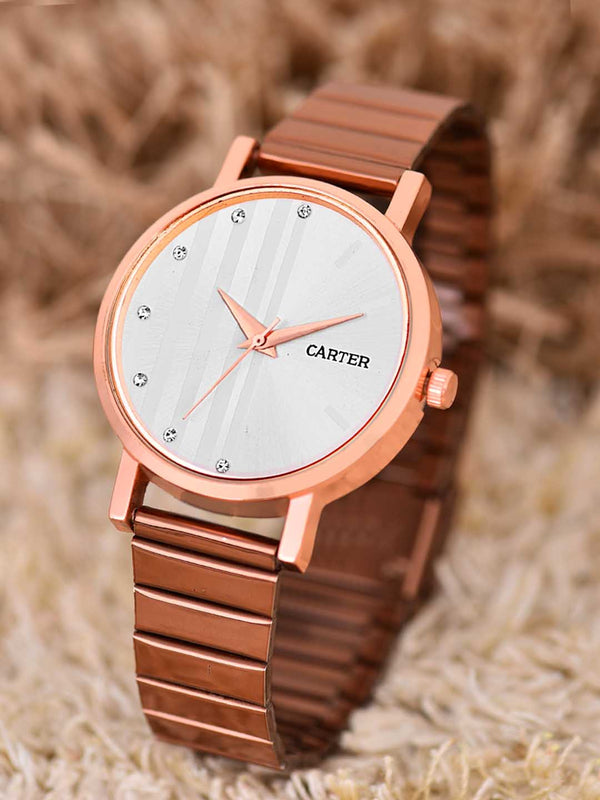Sandy D Carter Metal Rose Gold Analogue Round Watches for Women_Sandy D Carter-80-RG-WH