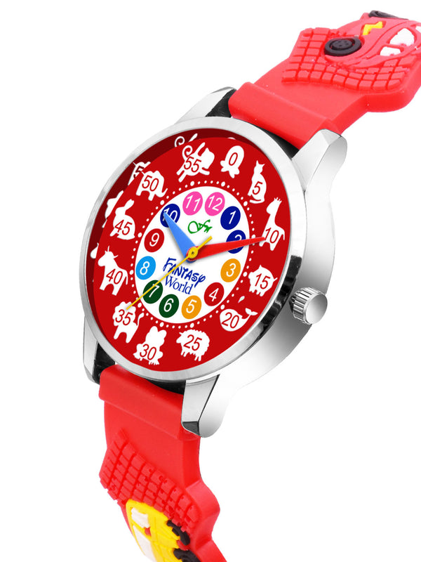 Fantasy World Red 3D Print Rubber Strap Time Teacher Analog Watch Boys & Girls FW-25-SL-17