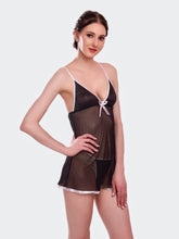 Fleurt Black Spendex Net Babydoll with Robe Dress for Women BD-155-BK & New